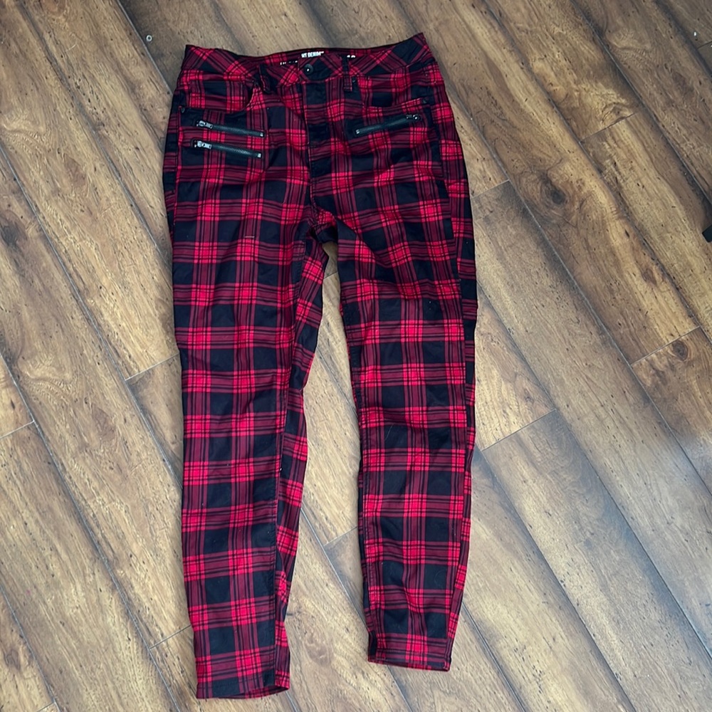 Hi rise super skinny plaid jeans